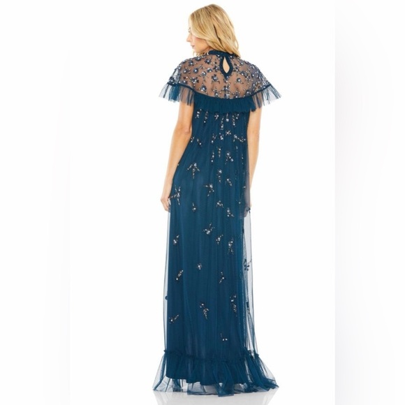 Mac Duggal 9262 NWOT High Neck Embellished Gown in Ocean Blue - Picture 3 of 9